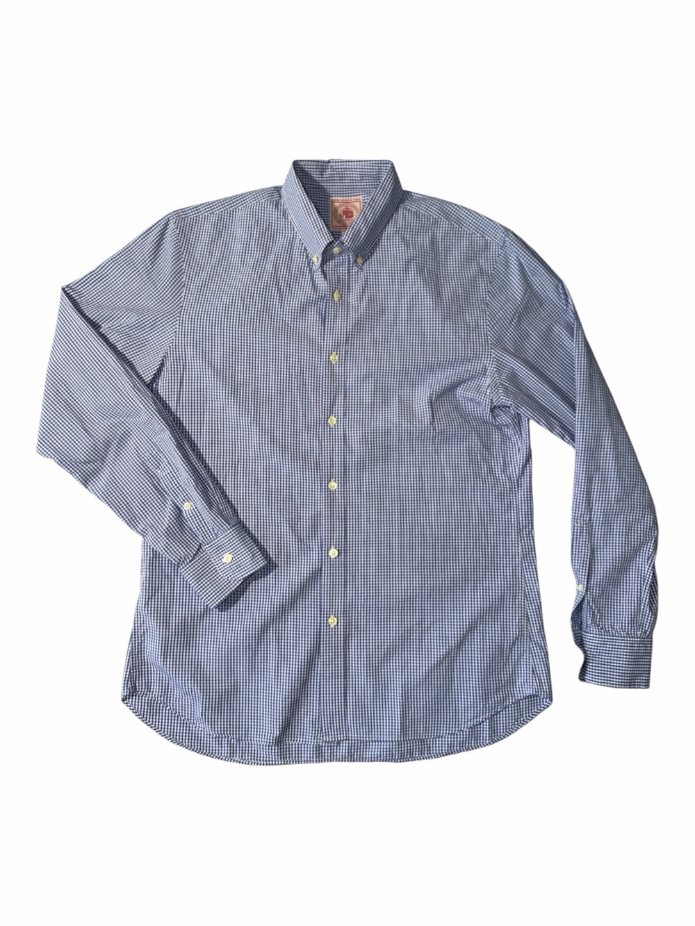 J. Press mens L Large blue white gingham check button up oxford shirt EUC